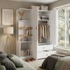 Wardrobe, Multipurpose Cabinet in White/Natural, with Drawers, Clothes Rail and Open Shelf Compartments for Bedroom, Teen Room and Hallway