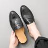Men's Cross-Strap Half-Open Back Leather Slip-Ons: No-Heel Pointed Toe Sandals In British Style