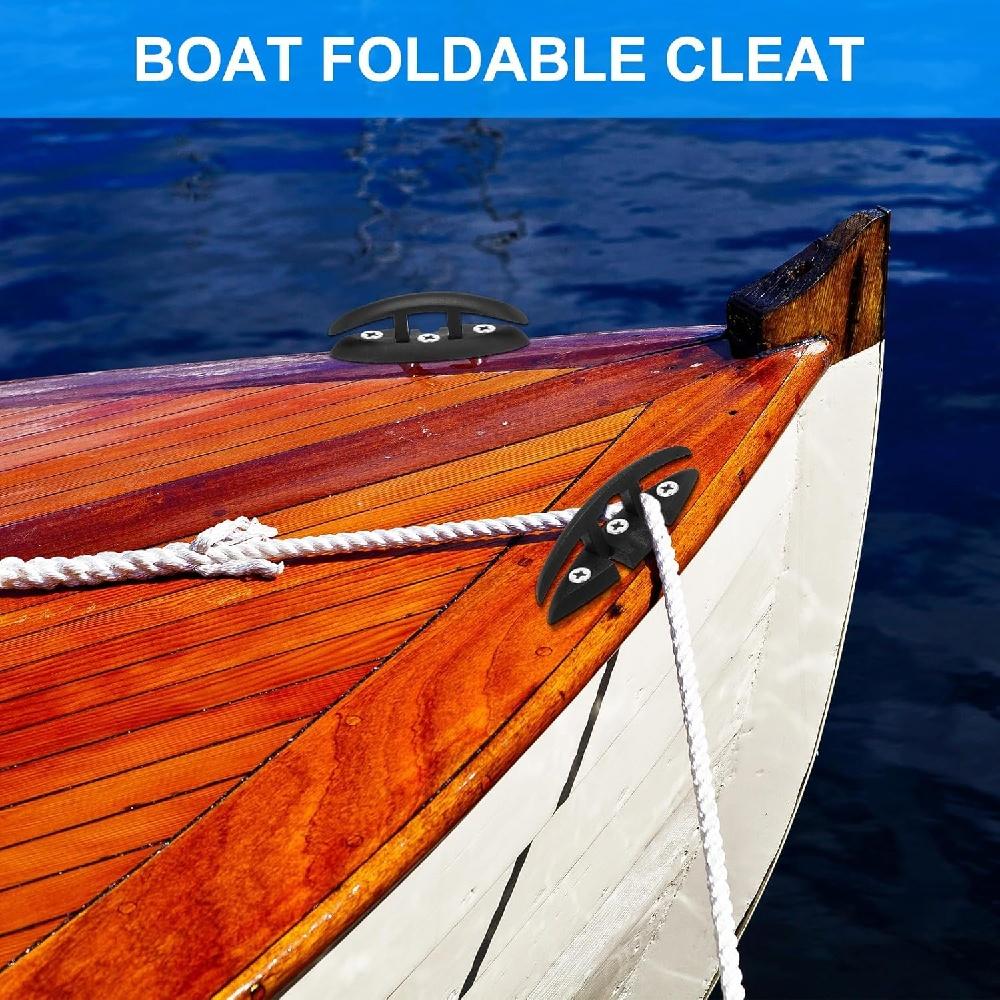 2-Pack Nylon Folding Boat Cleat – Flip-Up Dock Mooring Cleat With Mounting Screws For Kayaks, Decks, Yachts (130x50mm, Spring-Loaded)
