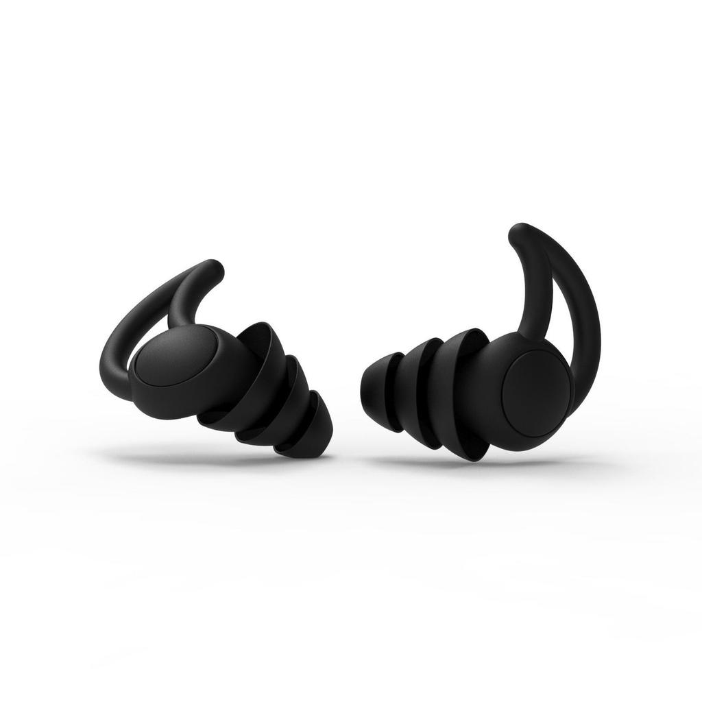 Reusable Silicone Earplugs Waterproof Noise Reduction Shark Fin Black Ear Plugs for Sleeping Swimming with Small Carry case