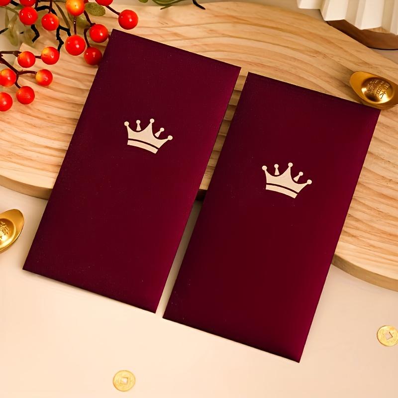 6pcs Elegant Red & Golden Foil Matte Lucky Money Envelopes with Heart & Birthday Cake Patterns - High-Quality Paper Gift Holders