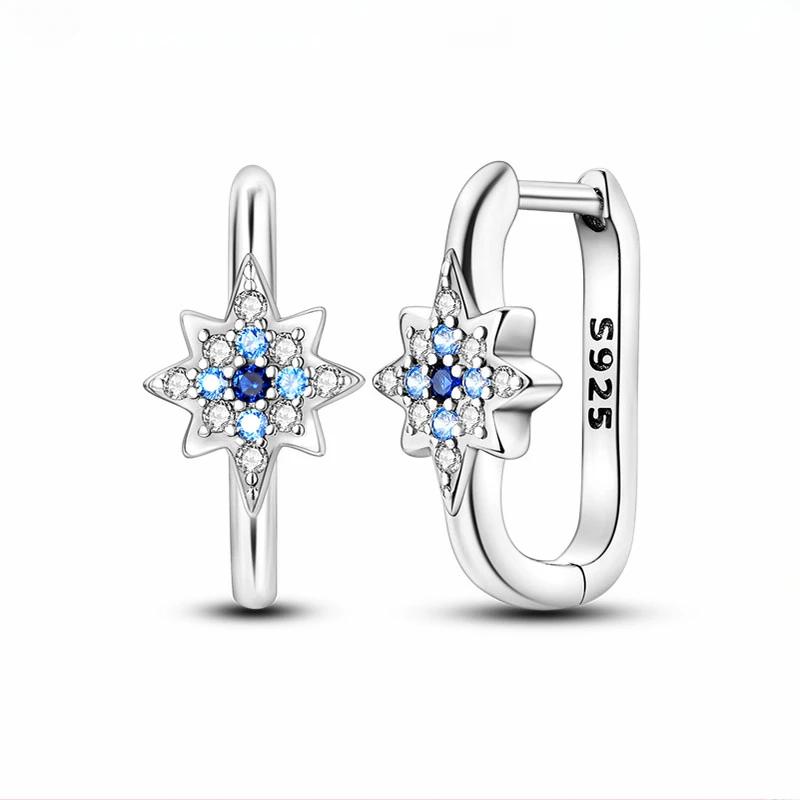 Shining Blue Zircon Owl Earrings Copper Evil Eyes Earrings For Women Wedding Engagement Planet Moon Star Zirconia Jewelry