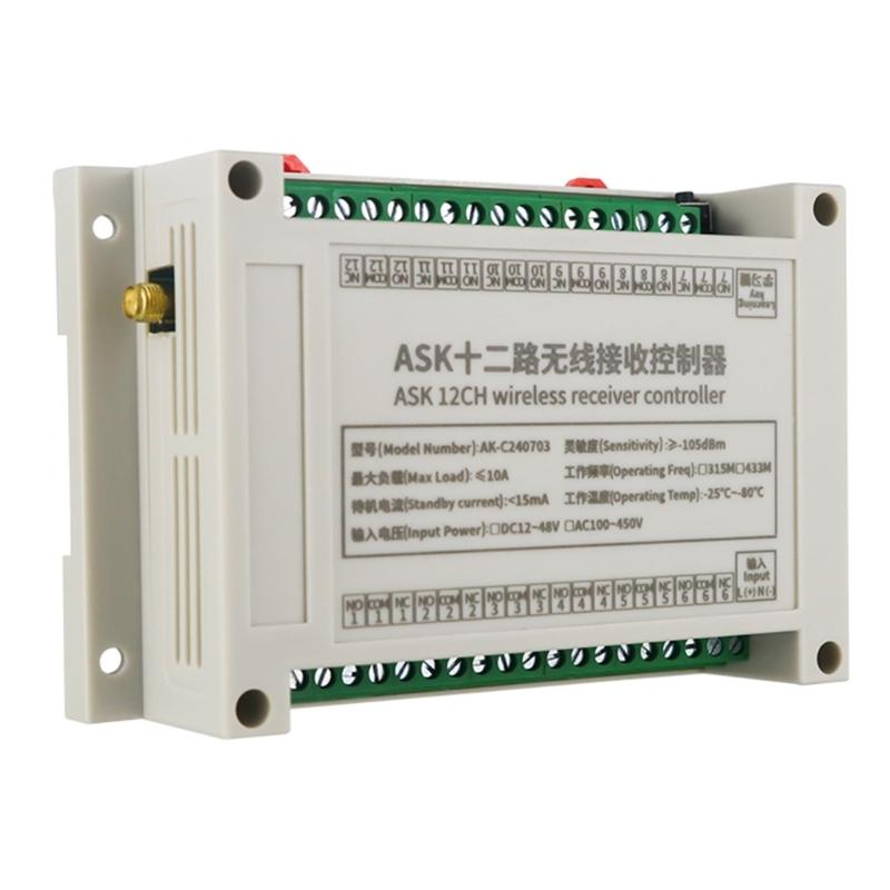Secure 433MHz 12 Channel Relays Module With Remote, DIY Wireless Controls for Lights and Motors 12V 48V