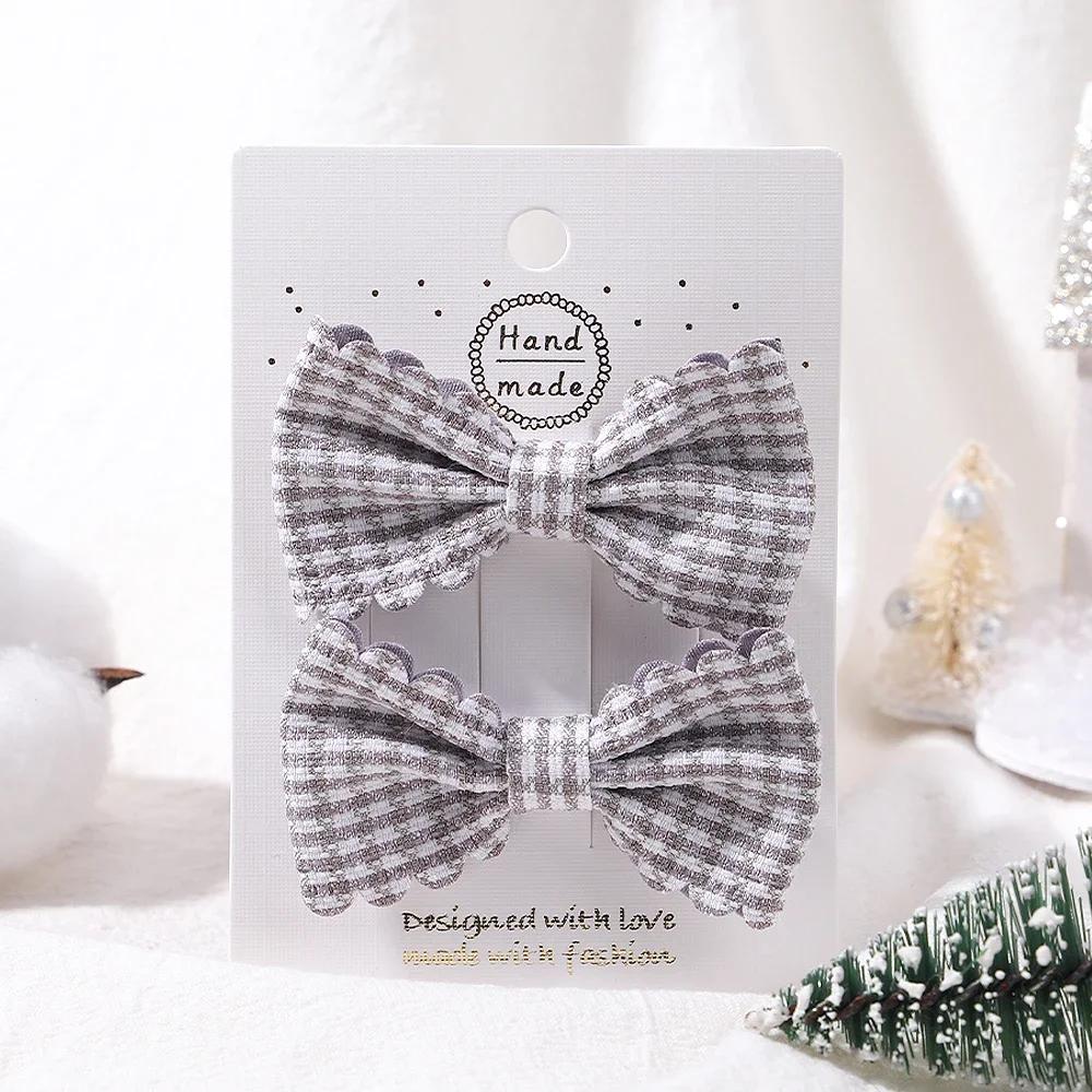 2Pcs/Set Solid Color Nylon Kids Bows Hair Clips for Baby Girls Handmade Bowknot Hairpin Barrettes Photograph Hair Accessories