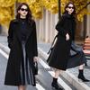 Women's Extra Long Wool Coat with Tie - Autumn/Winter Korean Fashion, Lapel Design (HR1018)
