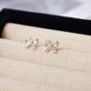 Copper-Plated Gold Bow Earrings with 925 Silver Needle and Flower Diamond Inlay for Women