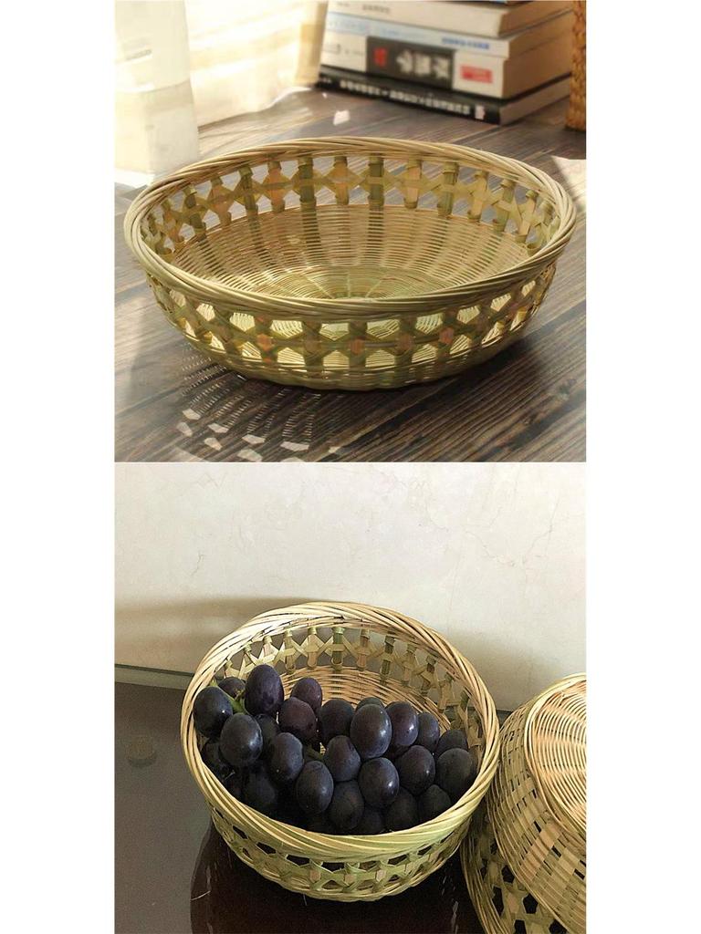 Bamboo Weaving Basket Set: Fruit Basket, Rice Washing Bowl, Snack Plate, Steamed Bun Holder, Storage Basket, Rice Sieve, Winnowing Tray.