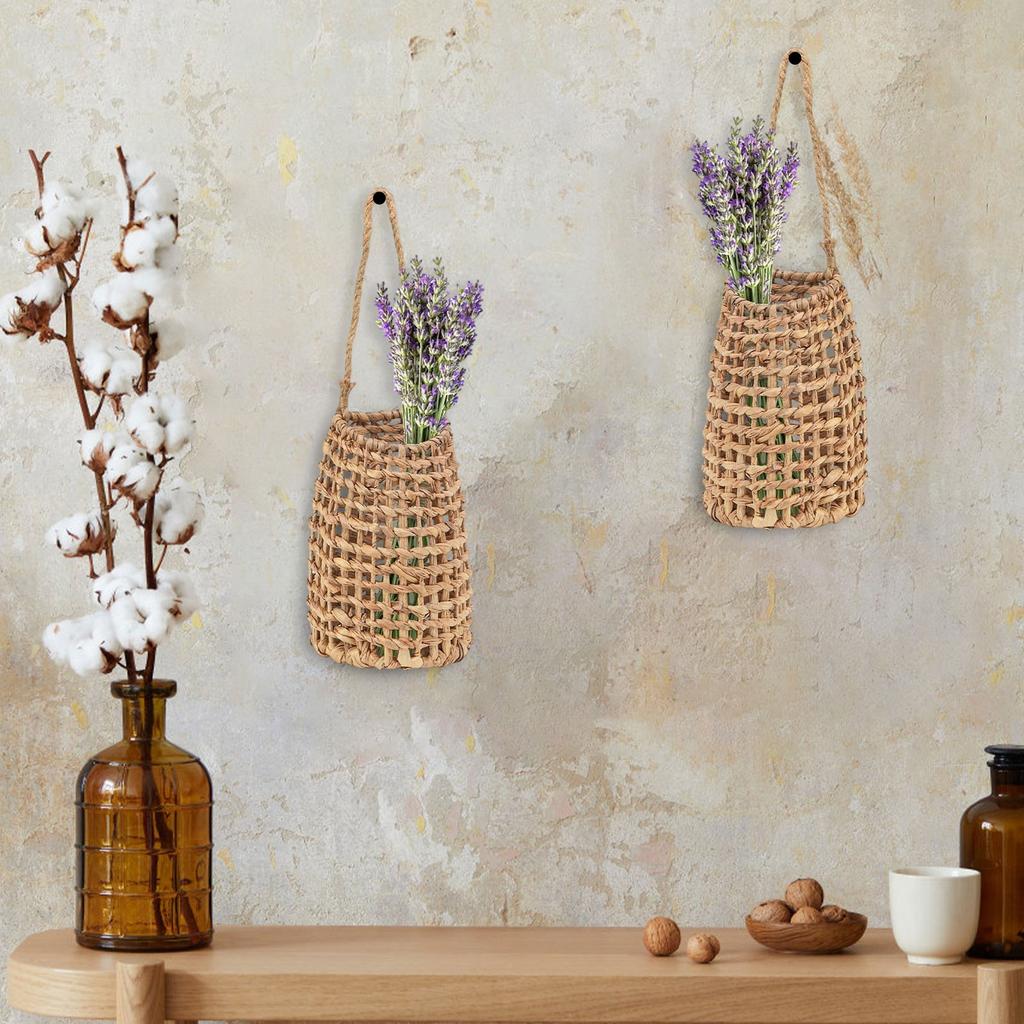Woven Front Door Basket, Water Hyacinth Hanging Wall Flower Basket, Wall Decor Boho Decoration For Home, Garden, Pantry