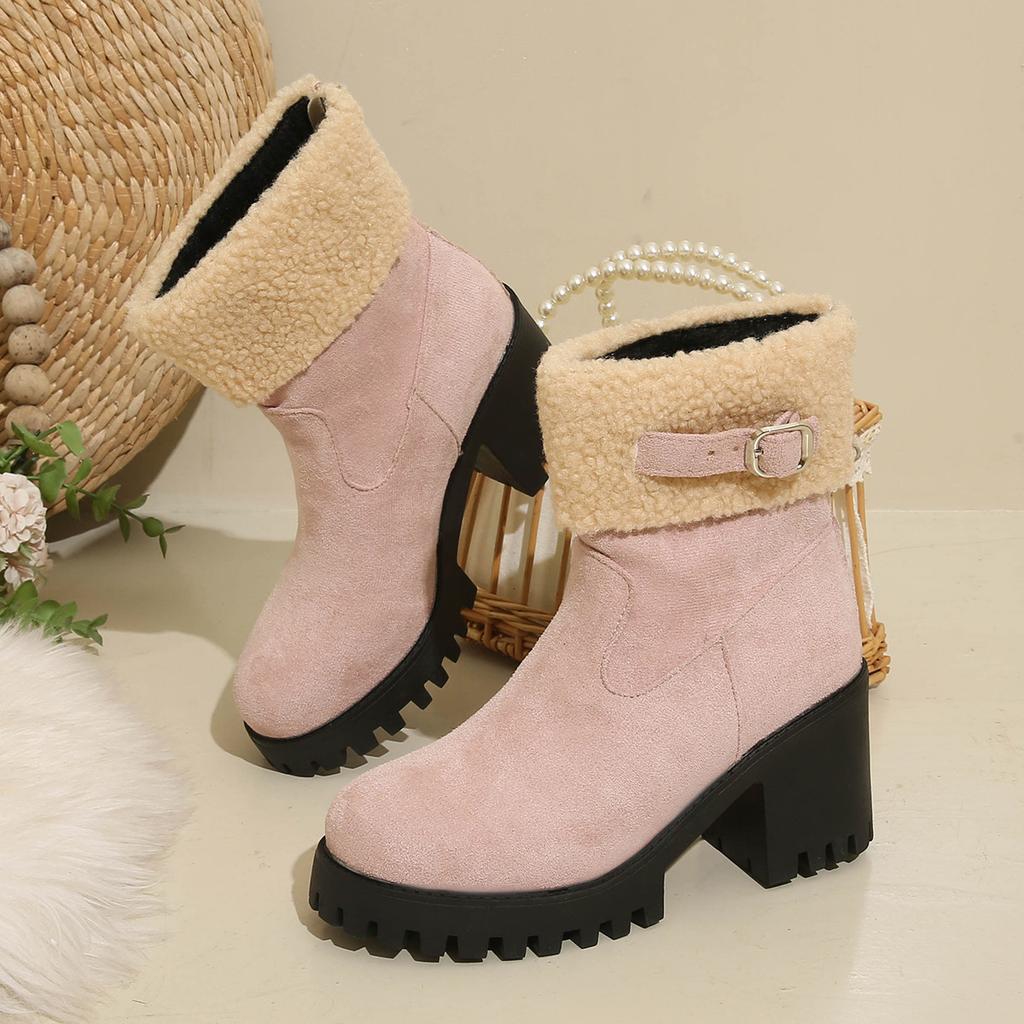 Autumn and winter new European and American low boots with fleece to keep warm large size thick heel Martin boots cotton
