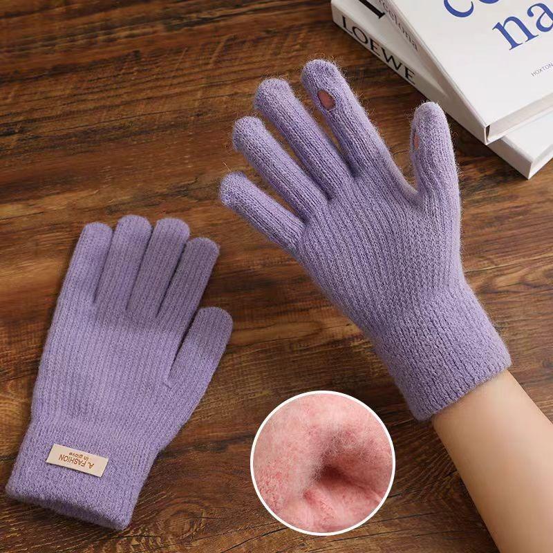 

Winter warm gloves, non-slip gloves, windproof and cold-proof cycling wool gloves, hole-opening student gloves светло-фиолетовый