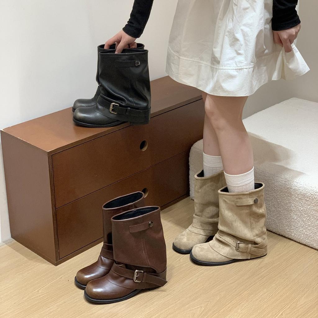 Retro Brown Martin Boots Women's Shoes 2025 New Spring and Autumn Single Boots Thick Heel Thin with Skirt Trouser Boots Short Boots