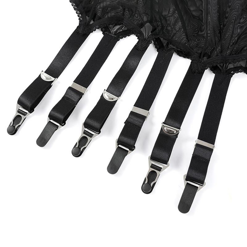 Cinta-liga de Cintura Alta Ajustável com 6 Tiras e Presilhas Metálicas Lingerie Sexy Cinta-liga Vintage Roupa Íntima Feminina para Pole Dance