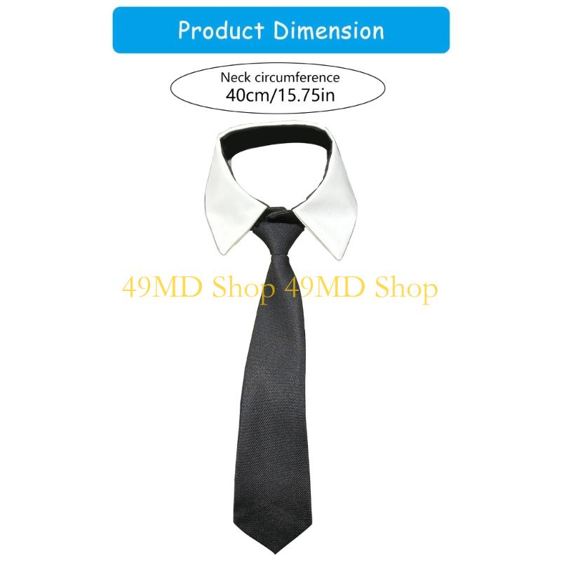 49MD Stylish Removable Faux Collar with Elegant Black Long Tie Front Decorative Blouse Choker Collar Accessory for Women Girl