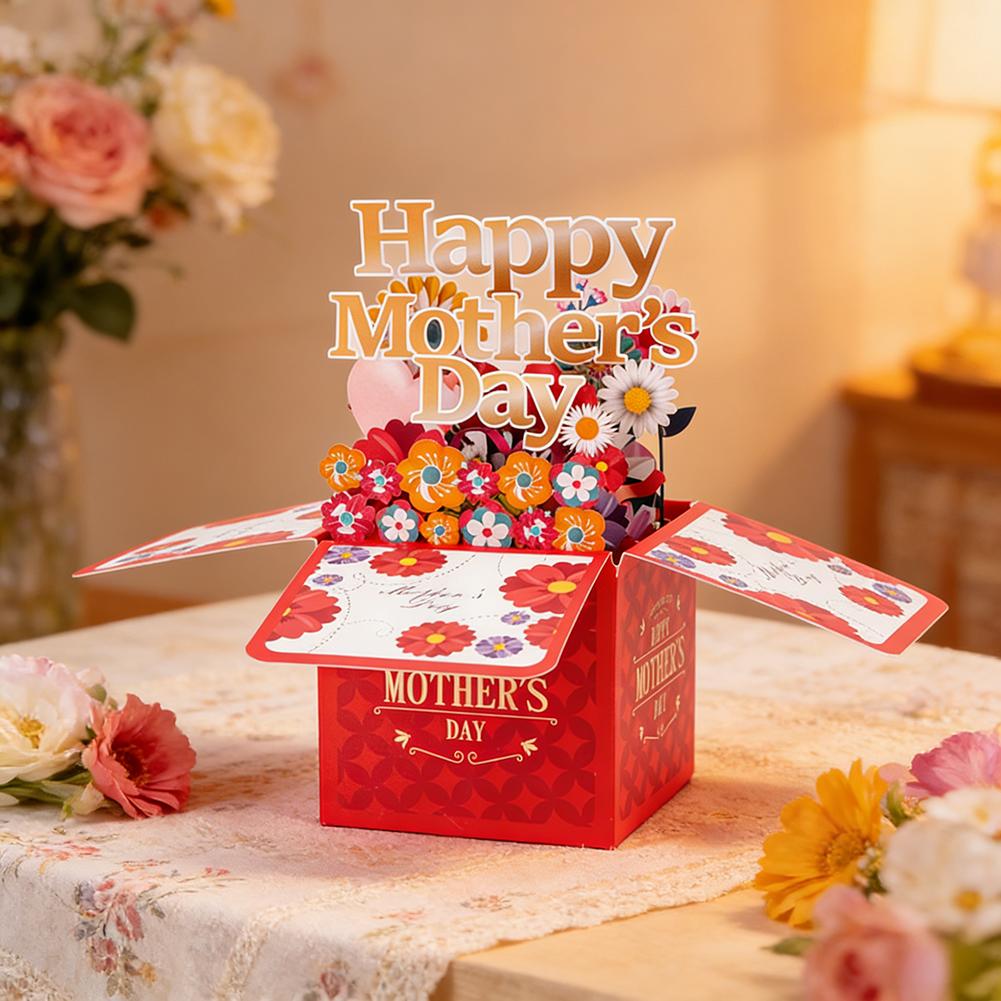Mother‘s Day Father’s Day 3D Flower Bouquet Card Greeting Blessing Card Gift Box for Mom Dad with Message Card and Envelope