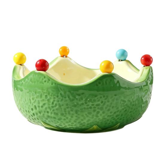 Fruit Plate with Fruit Fork Ceramic Fruit Bowl Orange Decorative Snack зелёный