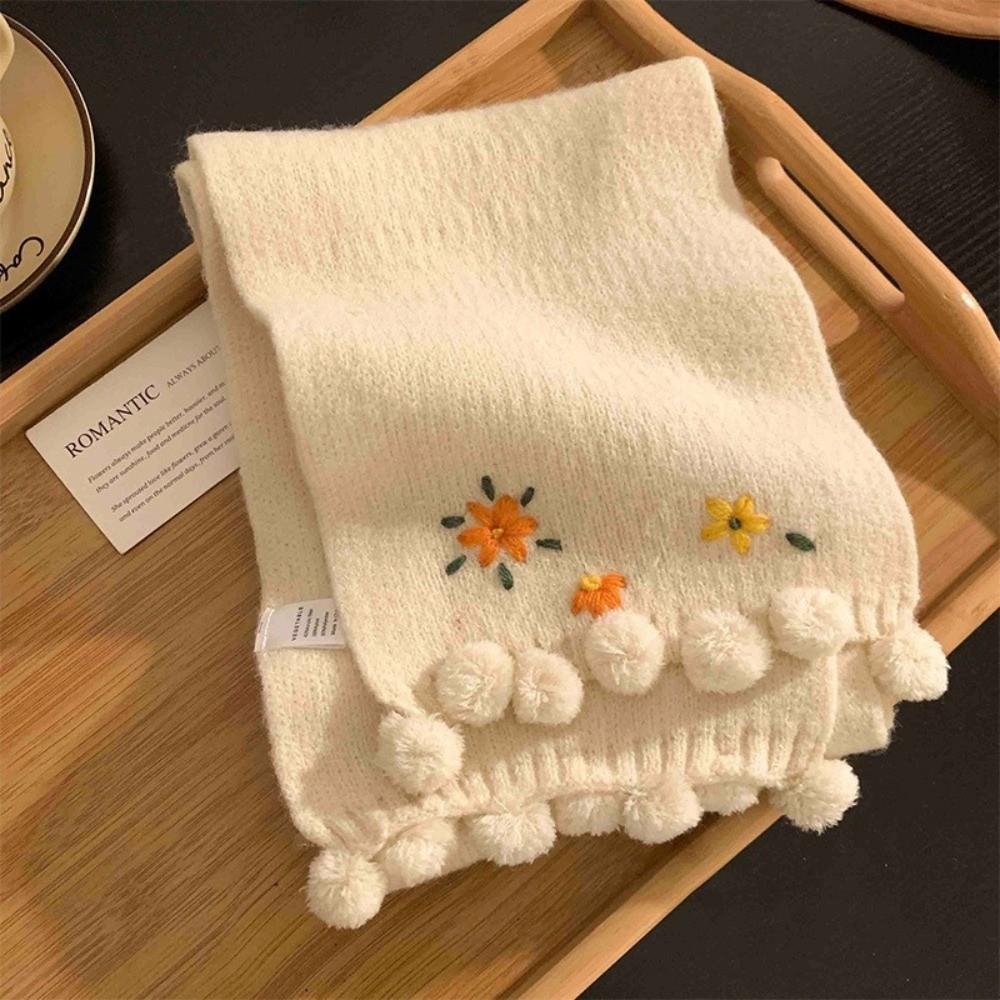 Polyester Blommigt Broderad Halsduk 180cm x 12cm Tjock Varm Halsvärmare För Kvinnor