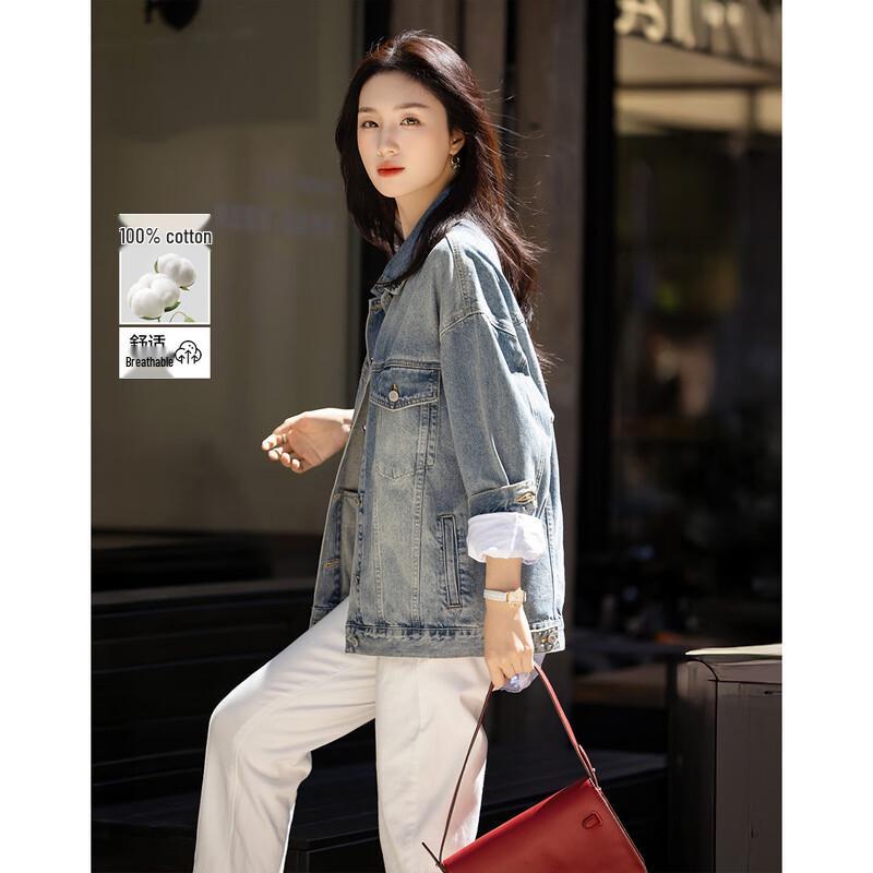 

Женская джинсовая куртка в стиле ретро с эффектом варки M