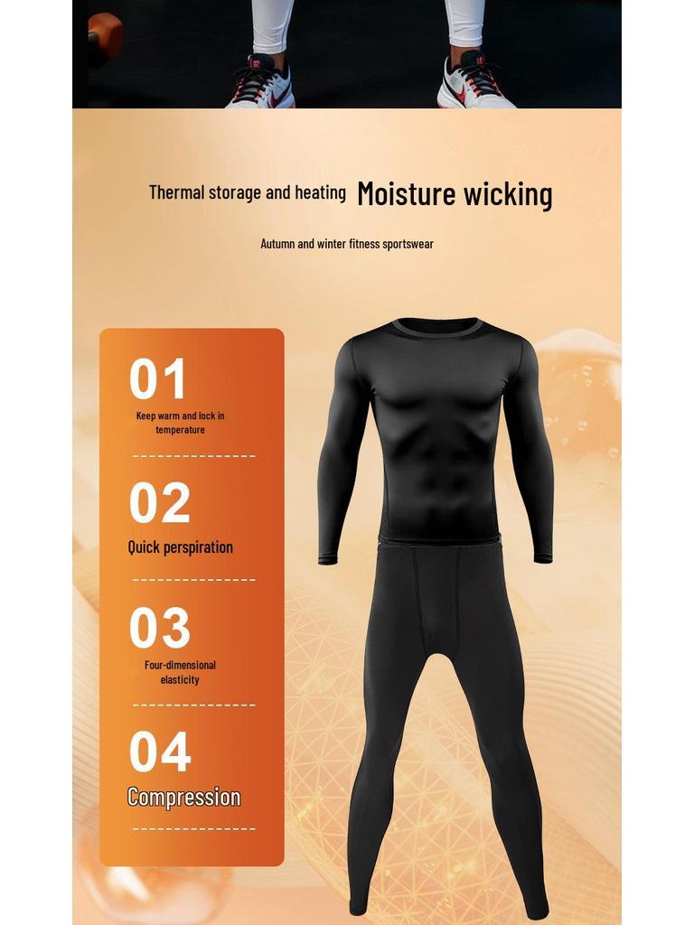 Men's Winter Fitness Set: Quick-Dry, Velvet-Lined Long Sleeve & Pants for Running and Training
