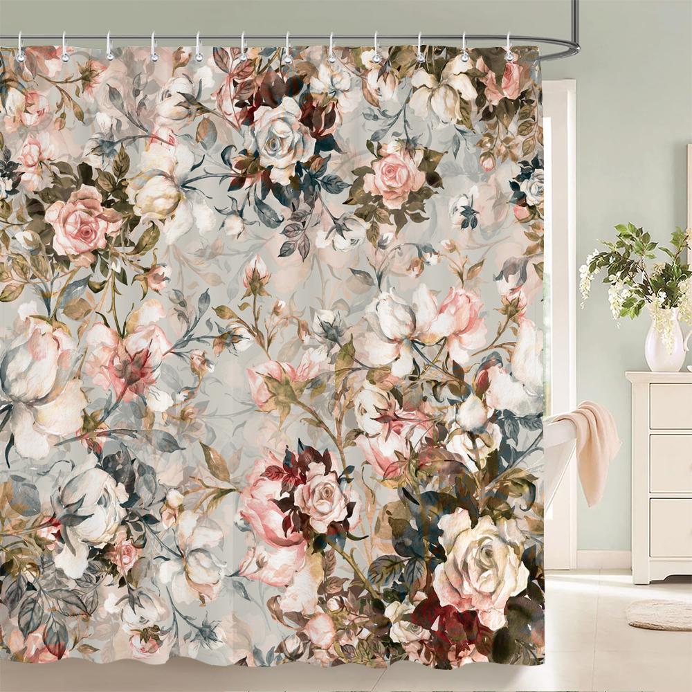 Flowers Bathroom Curtain With Hooks 3d Shower Curtains  Waterproof Print 180x240cm Polyester Cloth Bath Home Decoration Screen