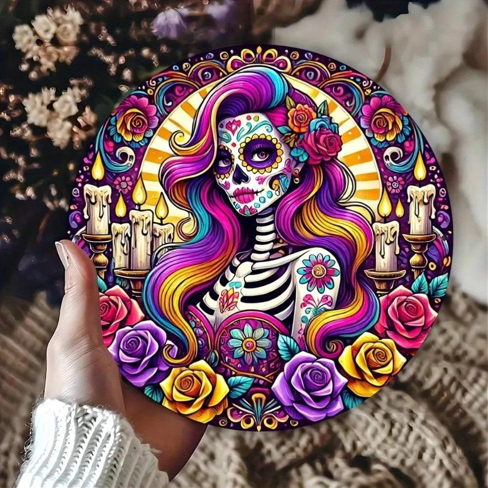 Mexican Sugar Skull Metal Tin Sign Day of the Dead Wall Art Home Bar Cafe Decor
