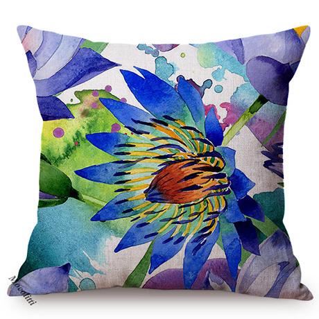 Lotus Florals Watercolor Art Home Decoration Sofa Throw Pillow Case Succulent Plants Flowers Luxury Cotton Linen Cushion Cover