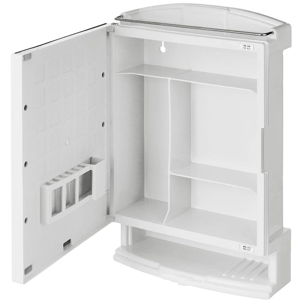 Plastová víceúčelová nástěnná úložná skříňka se zrcadlem, Malá (Bílý)