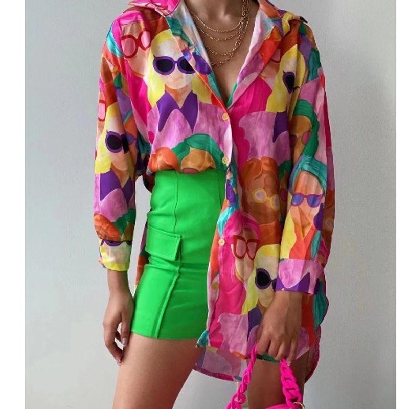 

European Station Figure Single-Breasted Multiple Wear Long Sleeves Shirt Red 2XL