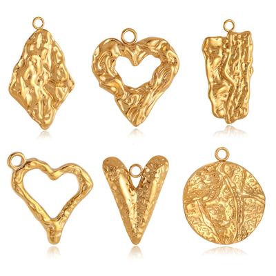 3pcs Gros Charms Cœur Texturé Acier Inoxydable Plaqué PVD Pendentifs Irréguliers Grandes Boucles d'Oreilles Collier Charme Fabrication de Bijoux DIY