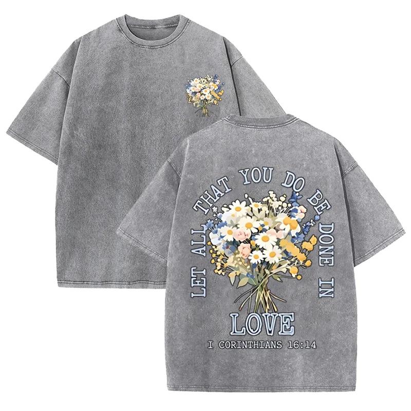 Vintage Black Love Quote Floral T Shirt Corinthians Front Back Print Tee