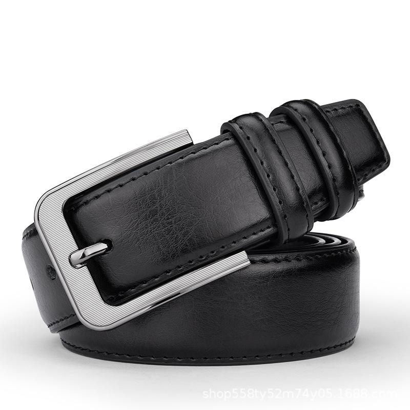 Men's Leather Belt - Metal Texture Buckle, Classic Brown Formal Casual Dual Use - Ideal Gift for Men, Durable and Easy To Clean, Buckle Metal Finish