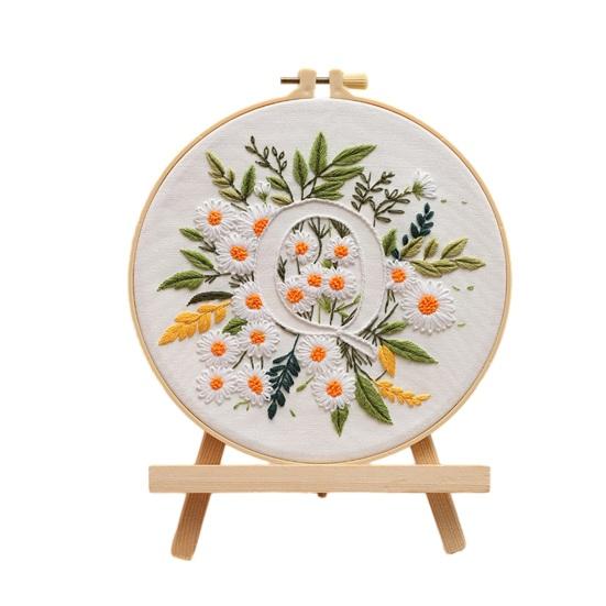 Floral Letter Embroidery Kit A To Z Embroidery Starter Kit with Hoop Fabric