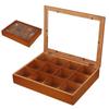 12-Compartments Tea Storage Organizer With Clear Lid Wooden Coffee Box Tea Bag Organizer Small Storage Boxes For Home Kitchen
