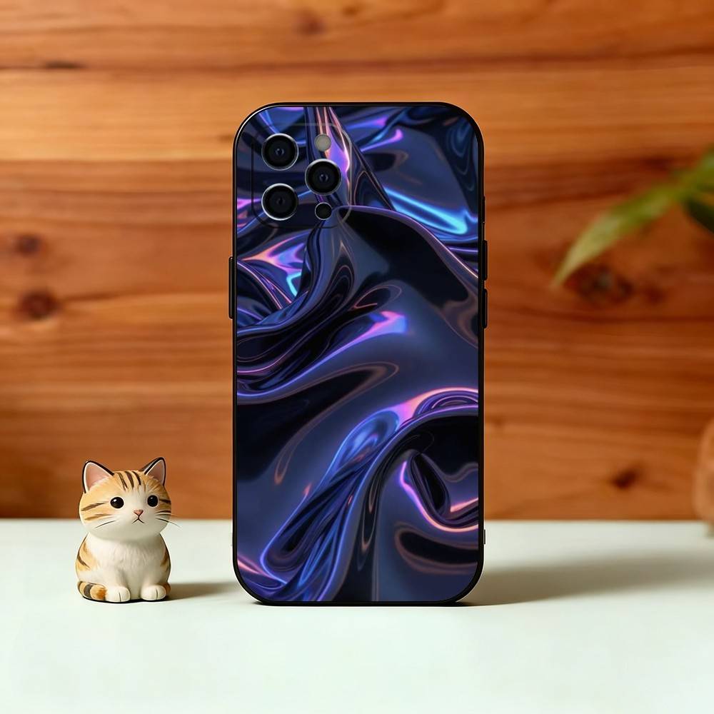 Metallic Pattern Phone Case For iPhone 17, 16,15,14,13,12,11 Plus,Pro Max, Others Soft Black Cover