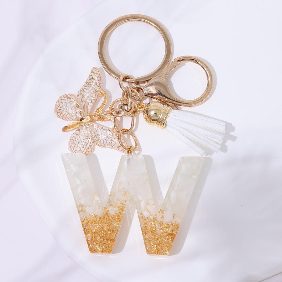 Chic White Tassel Letter Keychain with Resin Epoxy Pendant - Stylish Ornament for Bags