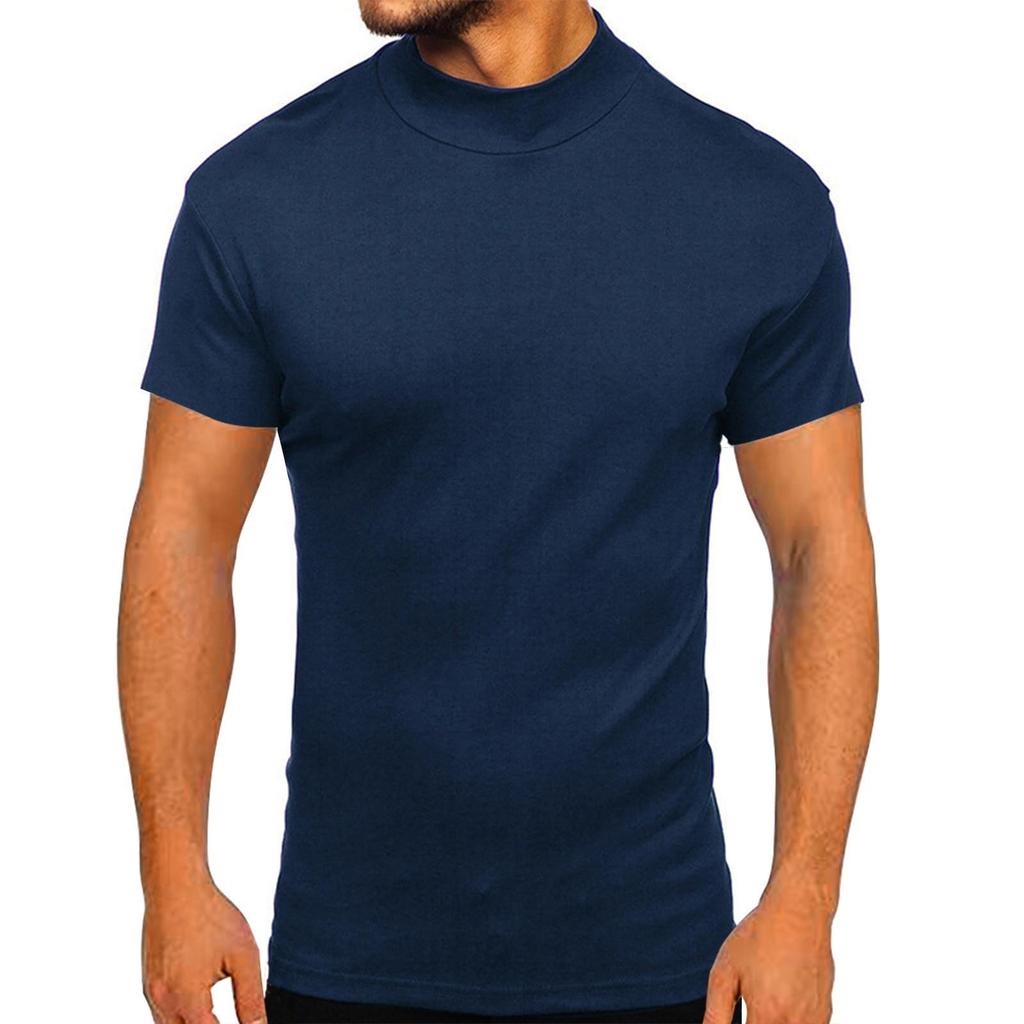 European and American Men's Thick Warm Long-Sleeve Cotton T-Shirt with Half-High Collar
