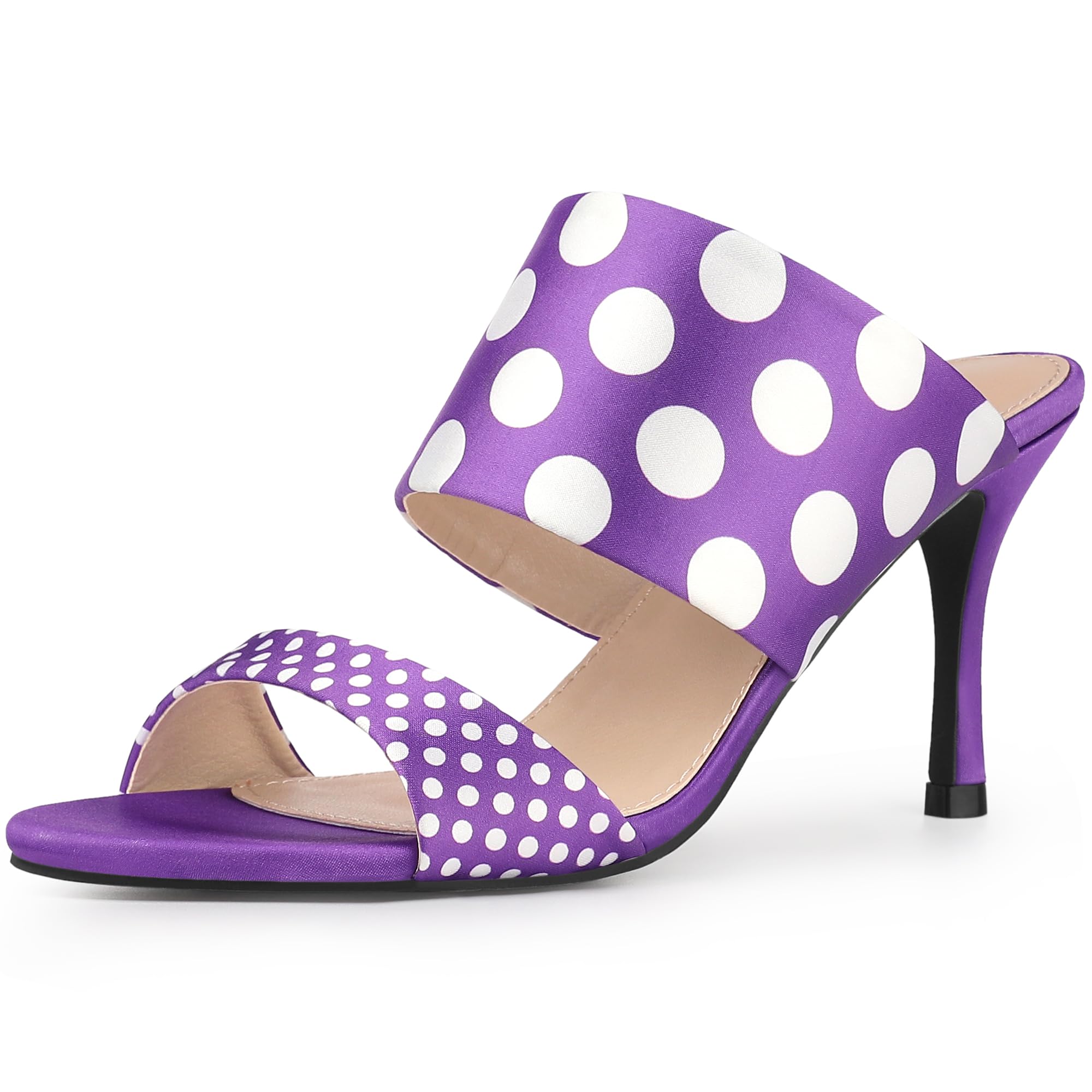 

Allegra K Polka Dot Open-Toe Slip-On Stiletto Heel Slide Sandals, Women s, Purple, Size 24.0 cm