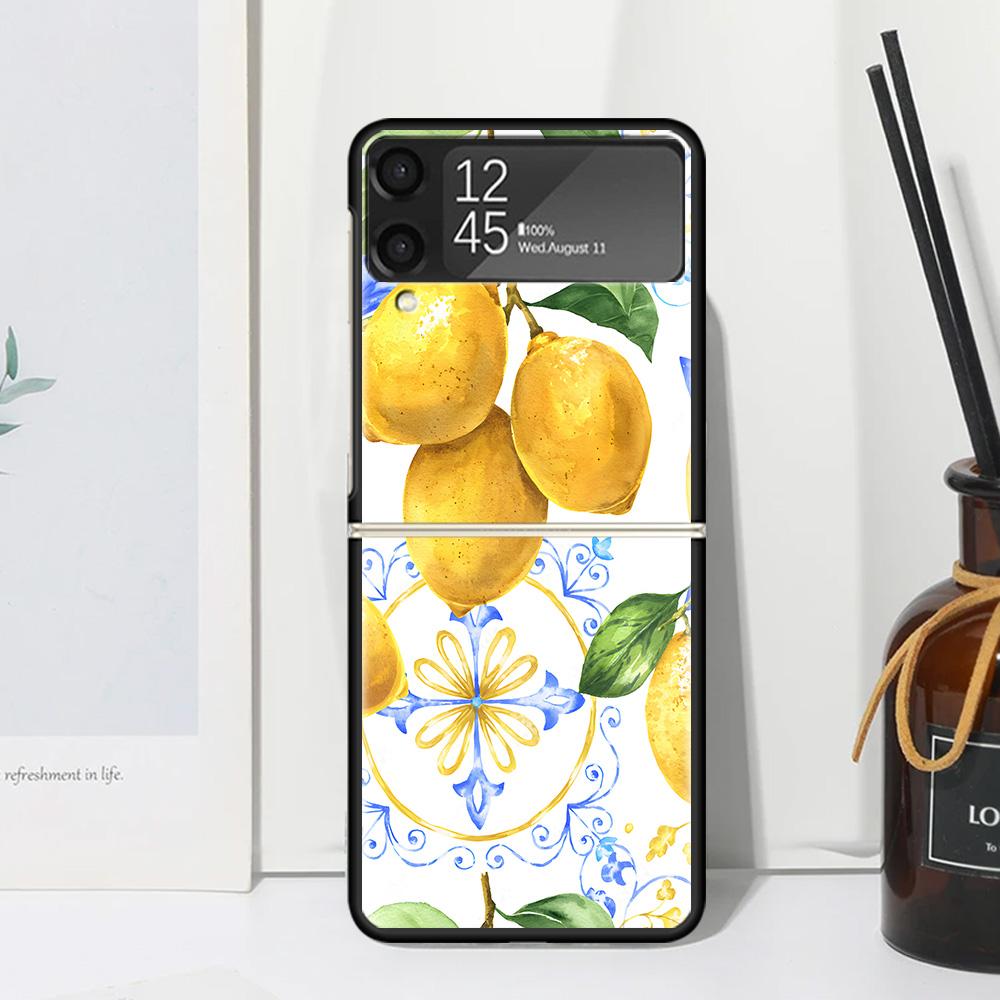 Summer Fruits Lemon Phone Case Cover for Samsung Galaxy Z Flip 7 6 5 4 3 5G Flip3 Flip4 Flip5 ZFlip6 ZFlip7 Black Fundas Clear G