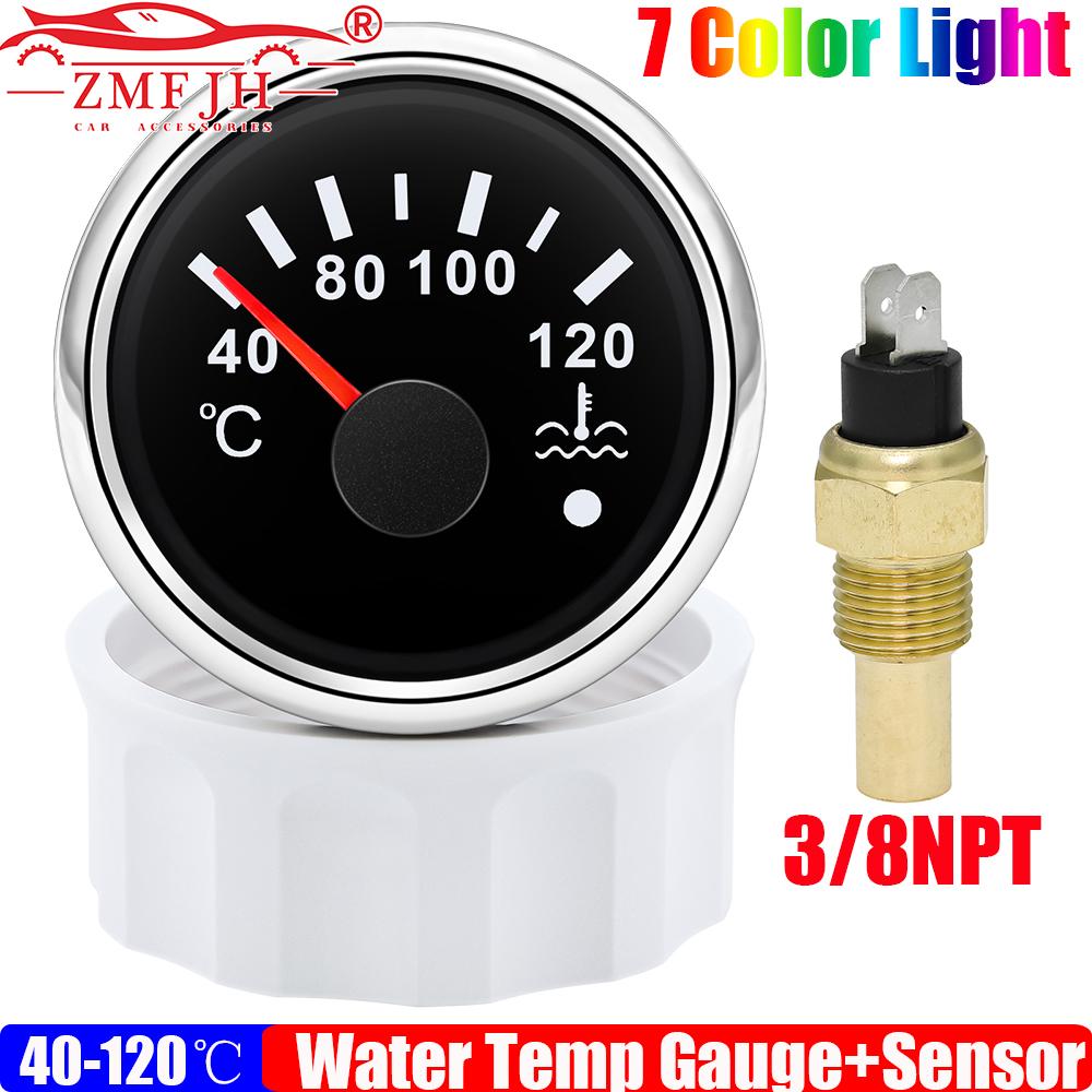 ZMFJH Waterproof 7 Color Light Pointer 52MM Water Temperature Gauge with Sensor Warning for Universal Car Marine Boat Temp Meter
