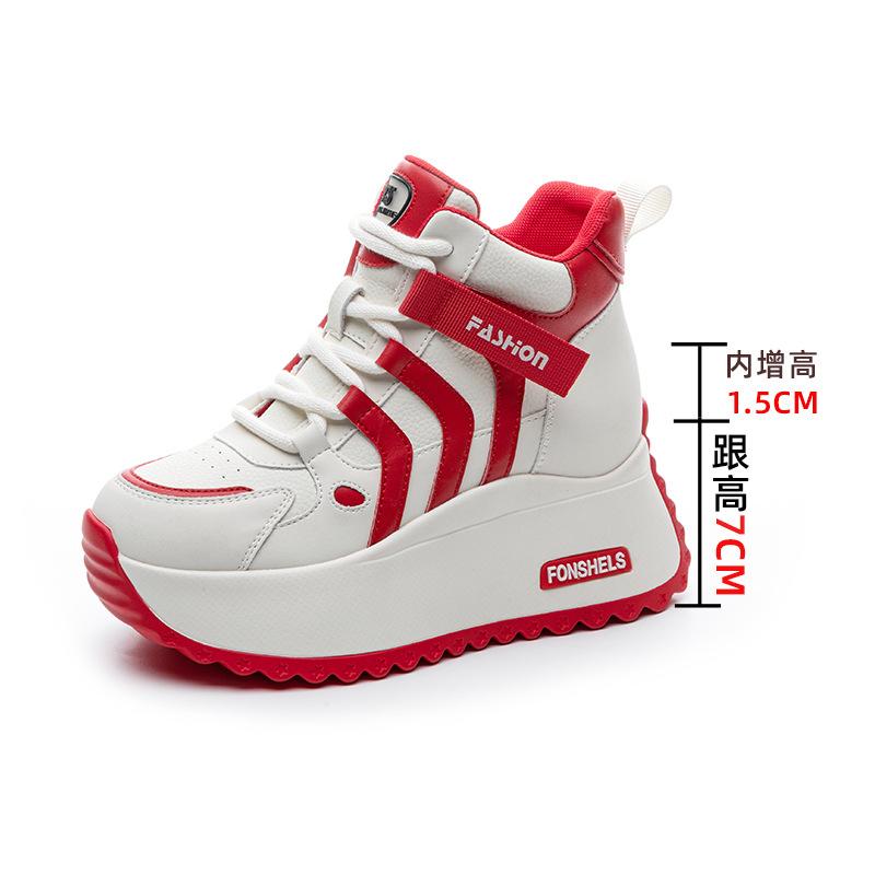 

2025 новые женские туфли на платформе с увеличенной внутренней высотой повседневные маленькие белые туфли женские универсальные красные туфли для моральной тренировки 34