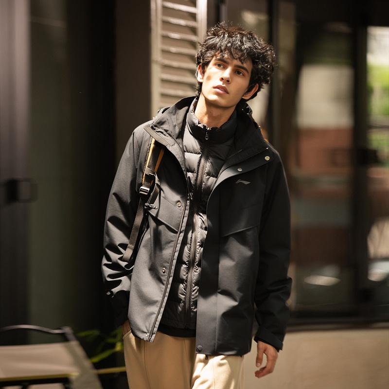 Li Ning Outdoor CF Shell Three-In-One Water-Resistant Loose Sports Windbreaker Jacket Men jackets AWBV091-3