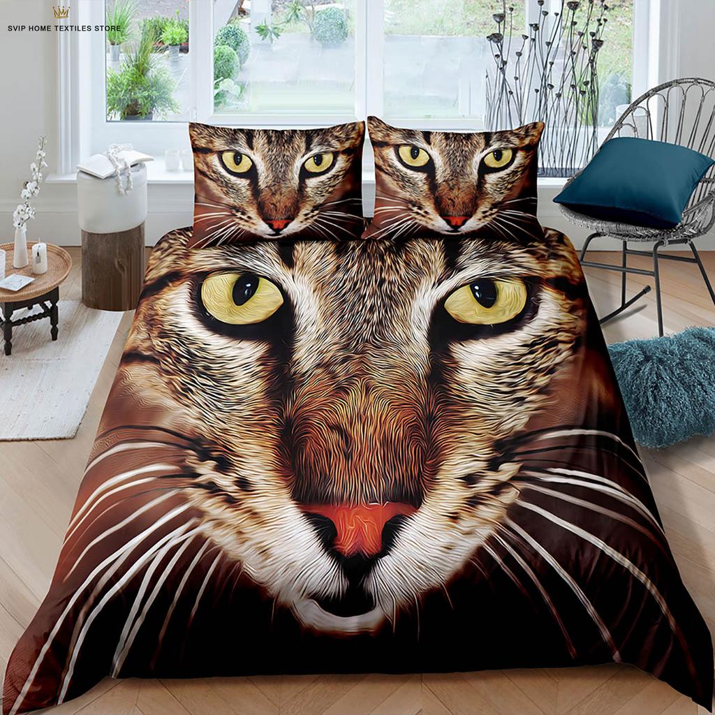 Comforter Cartoon Cute Cat 3D Printed Machine Washable Bedding Set Kids Gift 3 Pieces