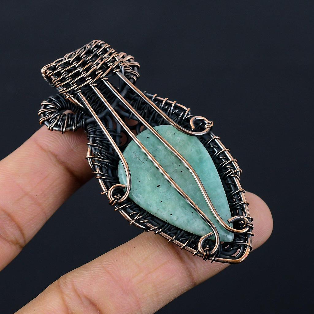 Attractive Amazonite Gemstone Pure Copper Wire Wrapped Handmade Pendant Jewelry For Gift