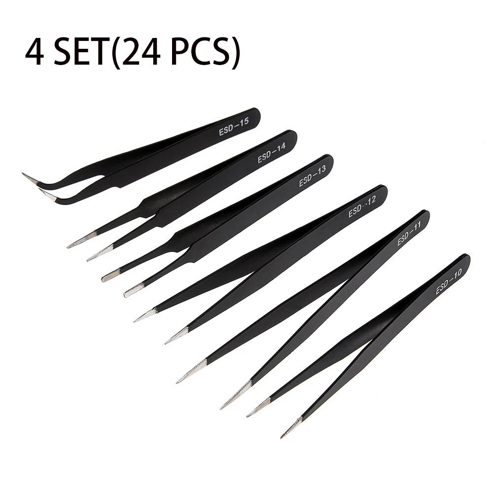 

24 PCS Curved Tips Precision Tweezers Set Stainless Steel Repair Tool Kit Black Tweezers Soldering чёрный