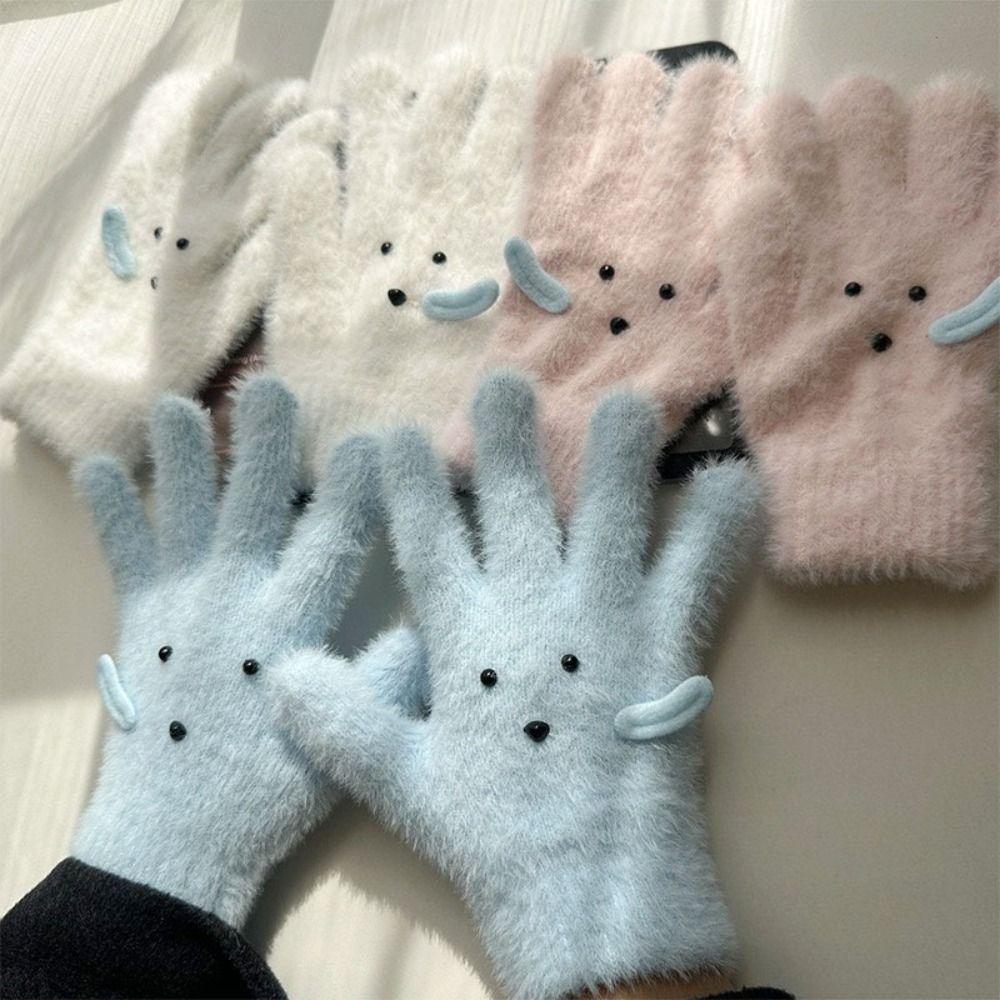 Cute Runny Dog Five-finger Gloves Thickened Driving Mittens Fashion Girls Knitted Mitten  School