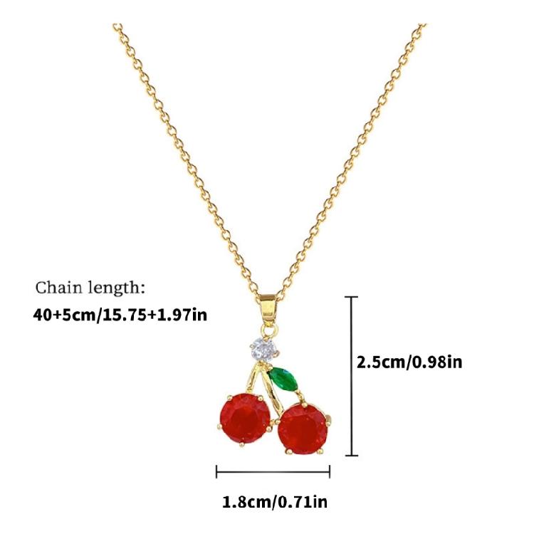 Vibrant Zircon Cherries Pendant Necklace Fashionable Cherries Designs Necklace Zircon Pendant Neckchain For Women