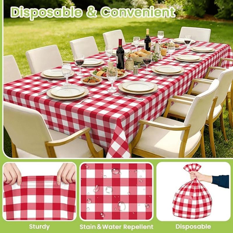 Rectangular Red Plaid Disposable Plastic Tablecloth, Waterproof Oilproof Table Cover for Outdoor Picnic, Kitchen, Holiday & Birthday Party Decoration