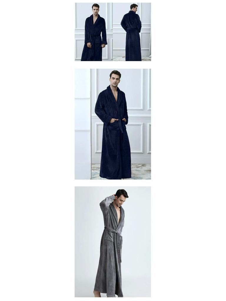 Men's Coral Fleece Robe - Autumn/Winter, Thick, Homewear Pajamas