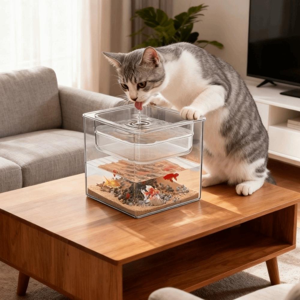 Cube Double-layer Fish Tank Plastic Cat Drinking Bowls Goldfish Tanks Landscape Ecological