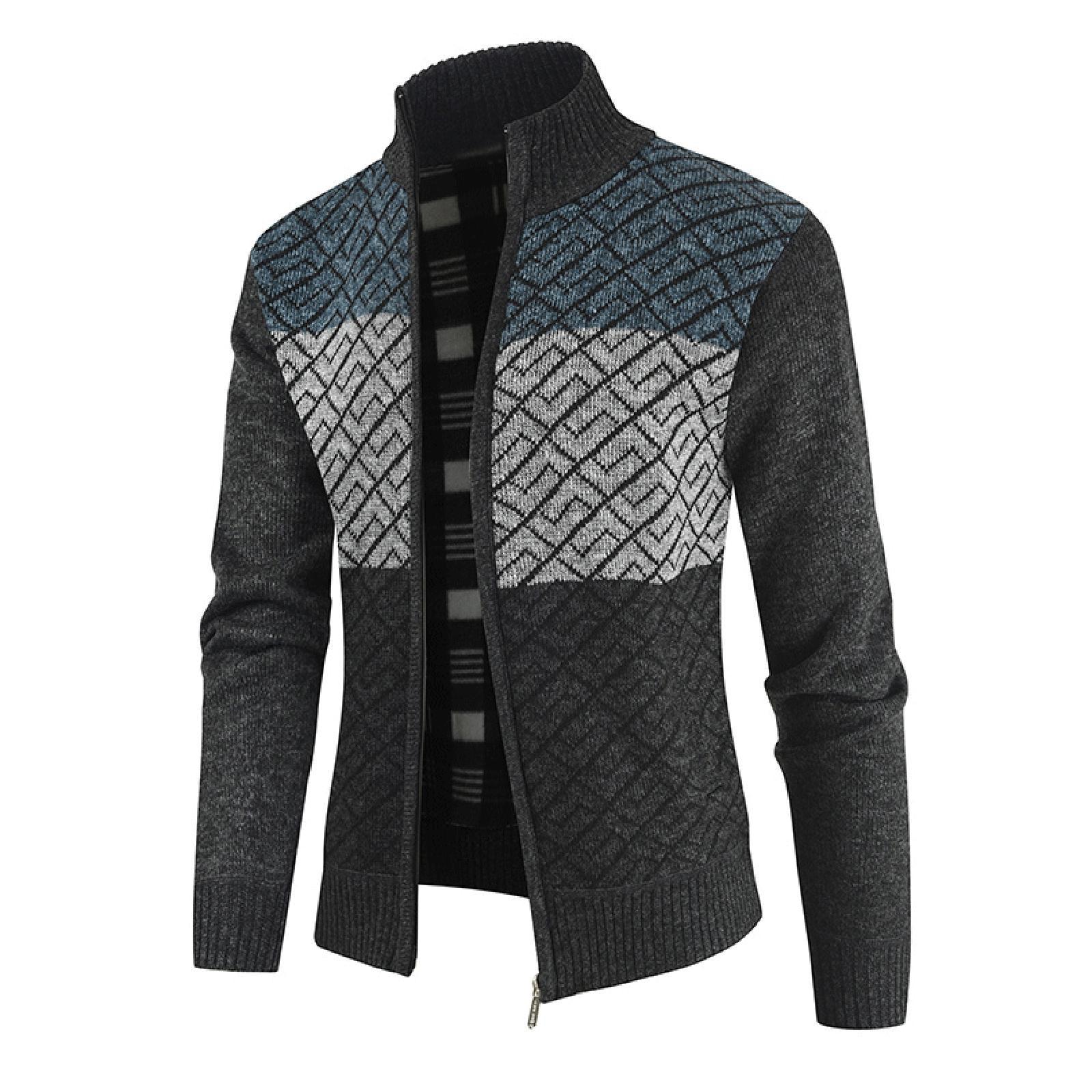 

Чоловічий в язаний джемпер із коміром-стійкою з м якою повсякденним кардиганом із контрастними кольорами M синій