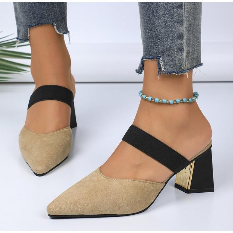 Women Slippers Pointed Toe High Heels 2025 Summer New Plus 42 Size Dress Slipper Closed Toe Shoes Female Pantuflas Mujer